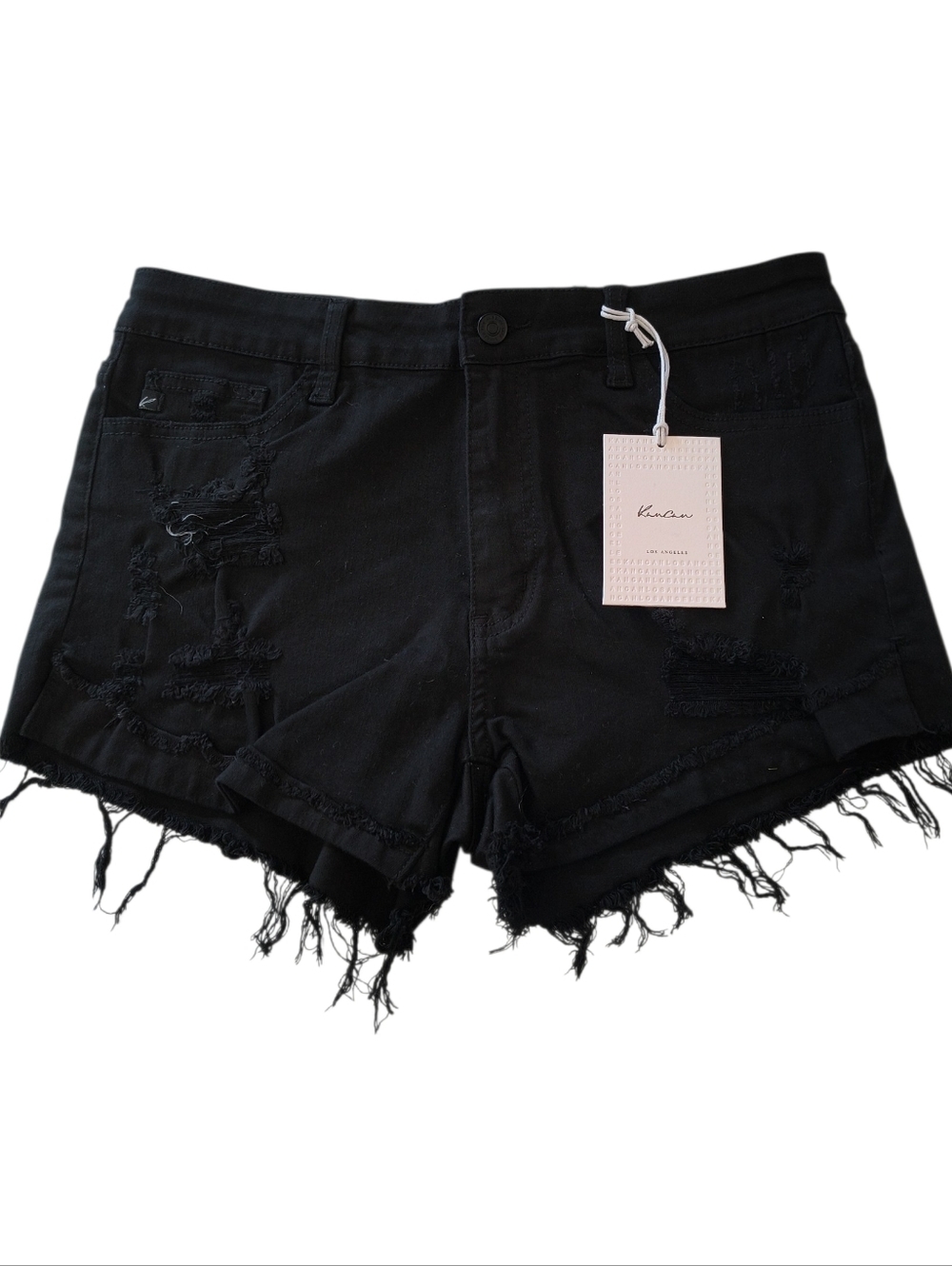 NWT KanCan Black Distressed Frayed Hem Denim Shorts Size 11/29